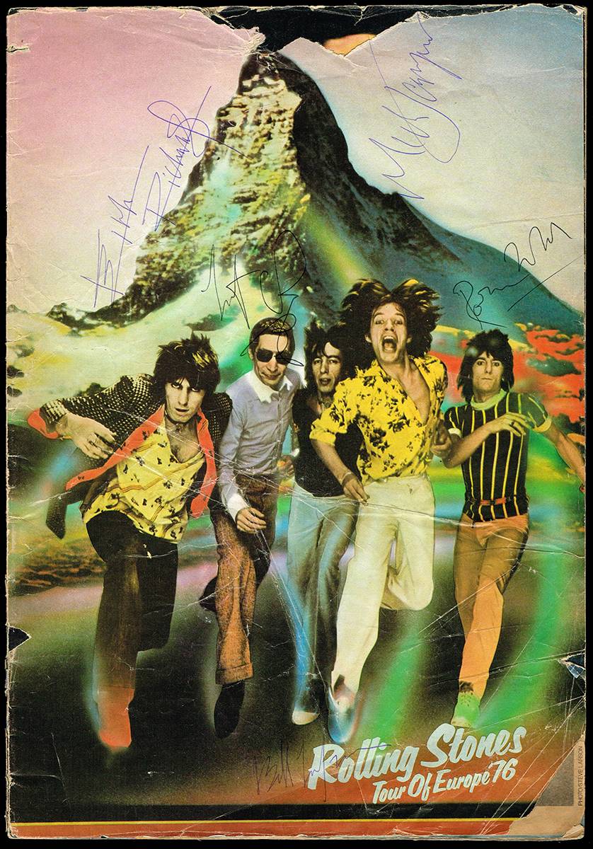 Rolling Stones. Tour of Europe 1976 pictorial booklet signed by all five members of the band. at Whyte's Auctions
