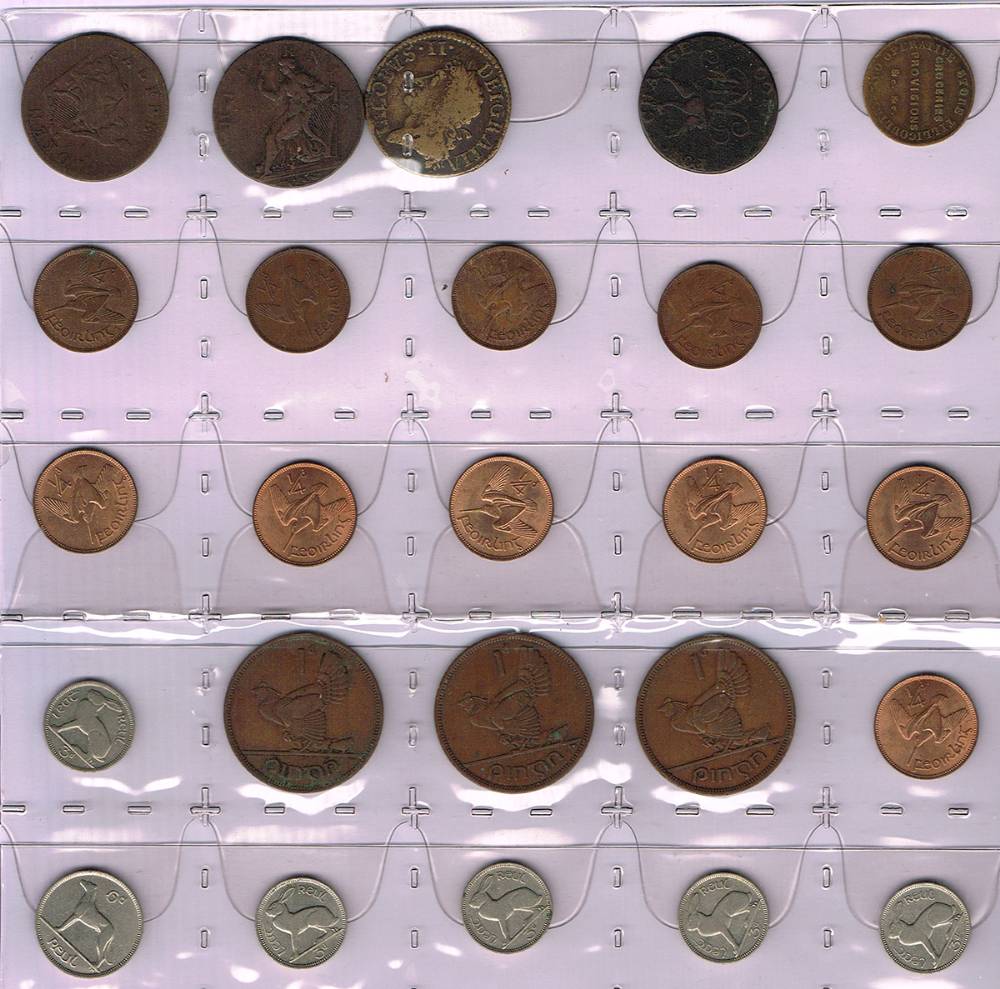 1690-1950s small collection of Irish coins including gunmoney, 1940 pennies, tokens etc. (25) at Whyte's Auctions
