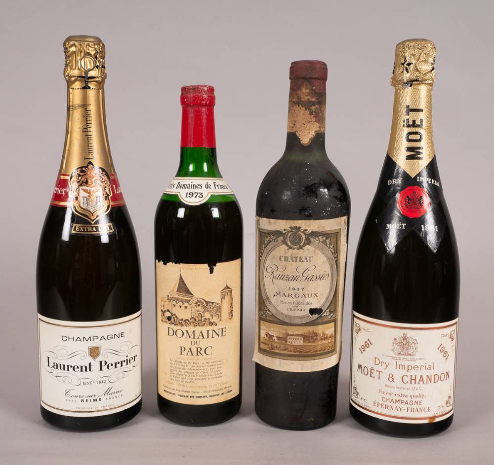 Wine selection including 1937 Margaux and 1961 Moet & Chandon. at Whyte's Auctions
