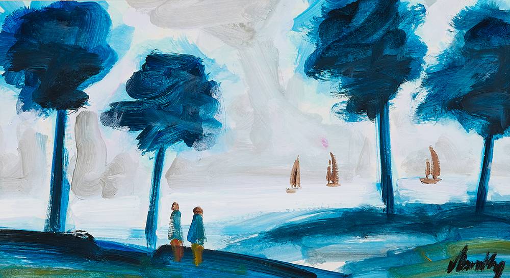 FIGURES WITH TREES AND SAILBOATS by Markey Robinson sold for 1,250 at Whyte's Auctions