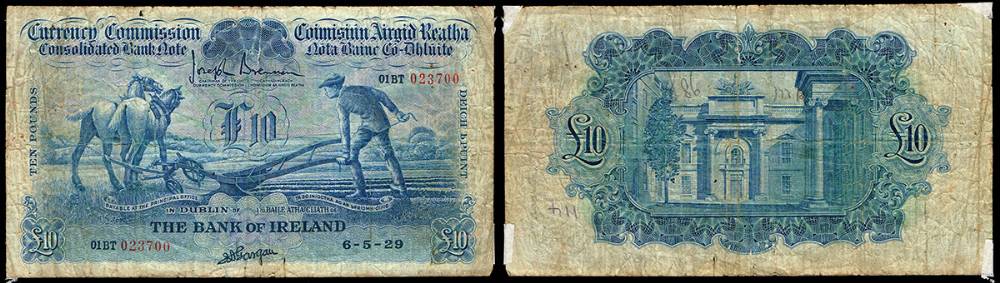 Currency Commission 'Ploughman' Bank of Ireland Ten Pounds, 6-5-29. at Whyte's Auctions