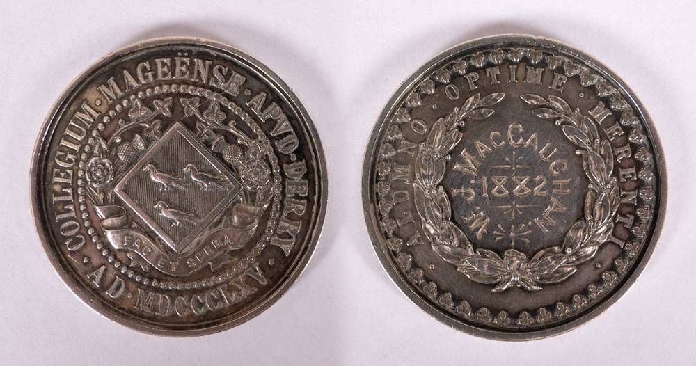 1882 Magee College silver medal and Royal Belfast Academical Institution bronze medals. (3) at Whyte's Auctions