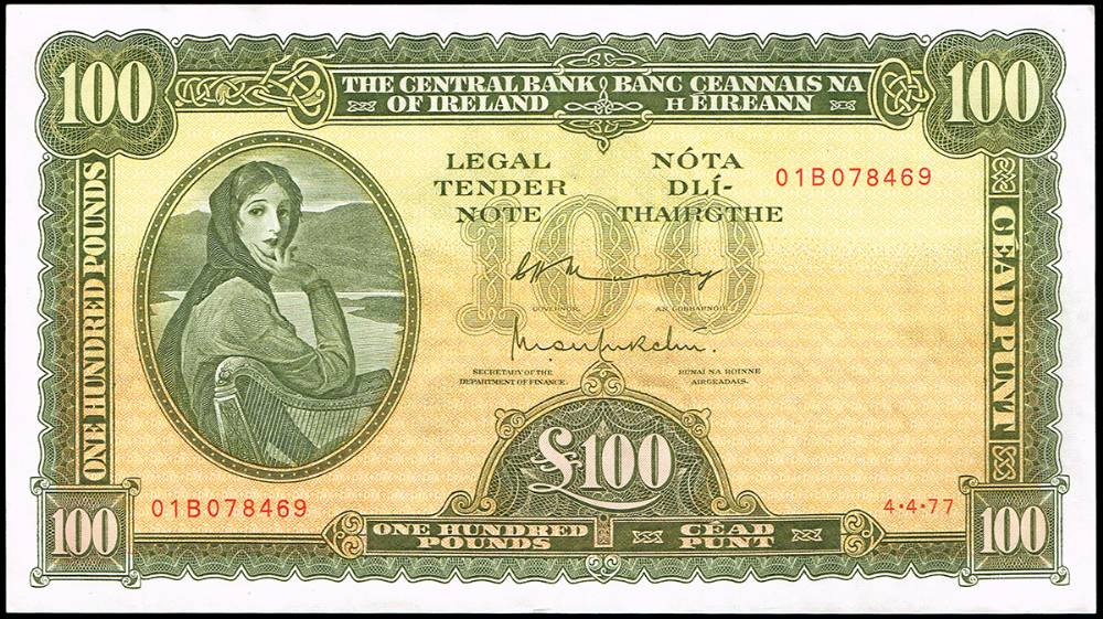 Central Bank 'Lady Lavery' One Hundred Pounds, 4-4-77 at Whyte's Auctions