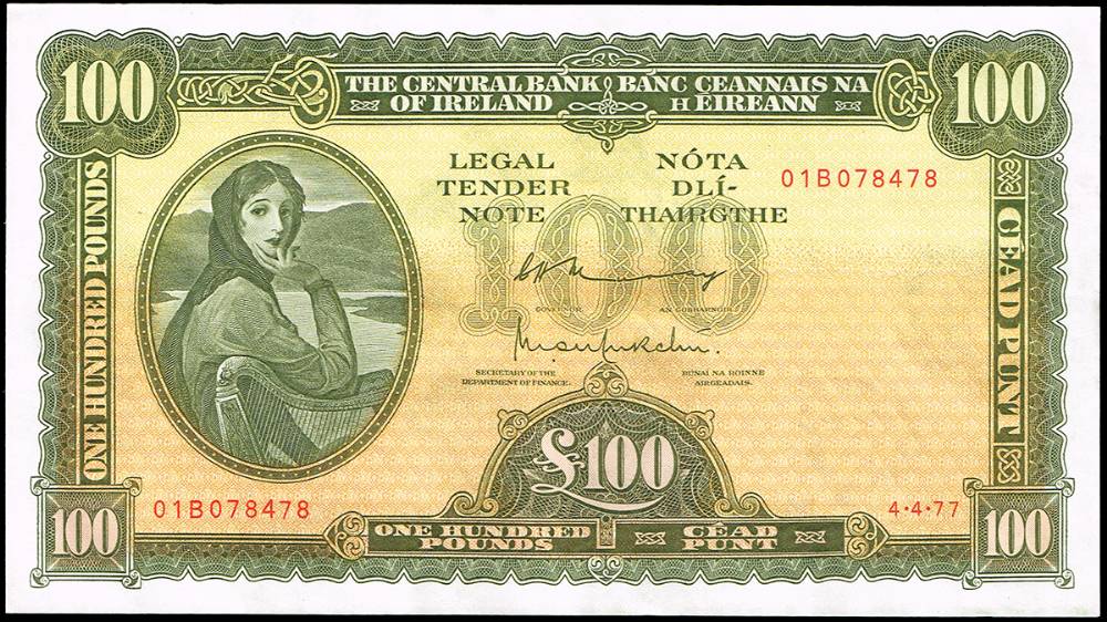 Central Bank 'Lady Lavery' One Hundred Pounds, 4-4-77 at Whyte's Auctions