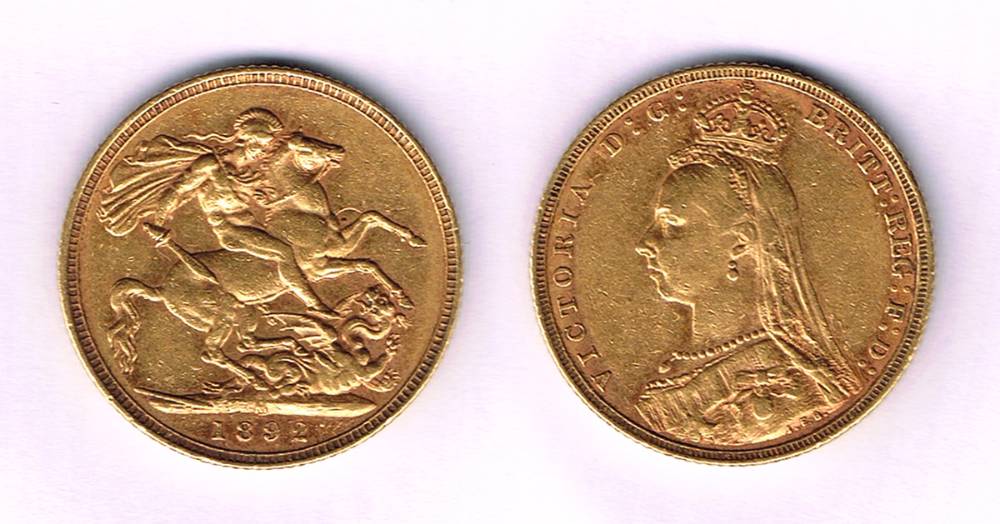 Victoria gold sovereign, 1892. at Whyte's Auctions