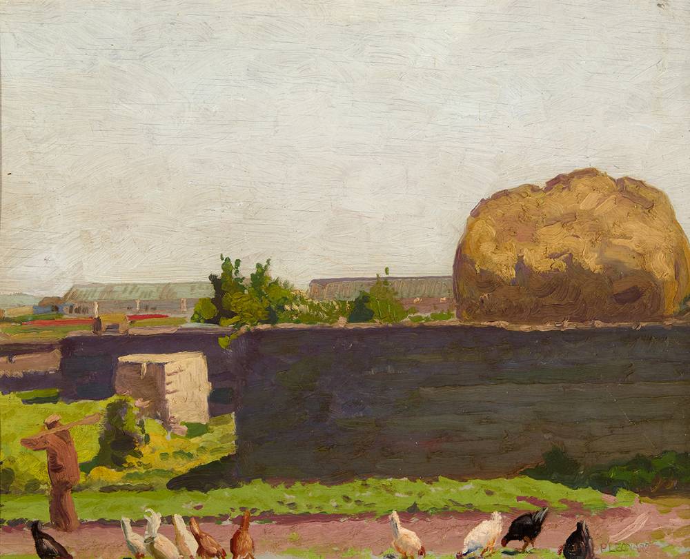 HAYSTACKS AND HENS, RUSH, COUNTY DUBLIN by Patrick Leonard sold for 950 at Whyte's Auctions