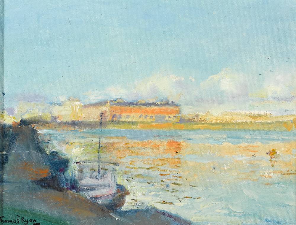 RINGSEND, THE LIFFEY, EVENING, 1979 by Thomas Ryan PPRHA (1929-2021) at Whyte's Auctions