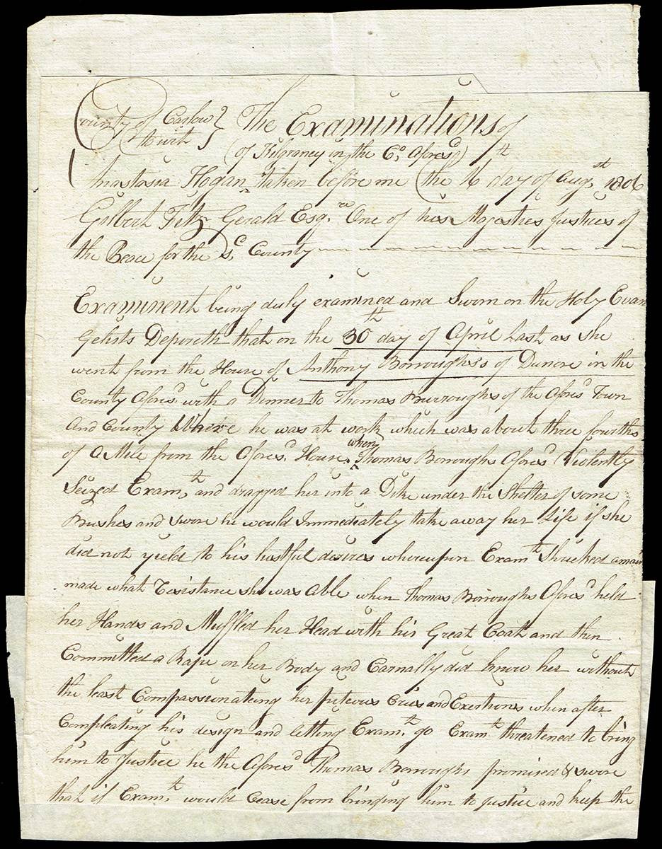 1806-1819 sworn statements to magistrates in Carlow by rape victims. (6) at Whyte's Auctions
