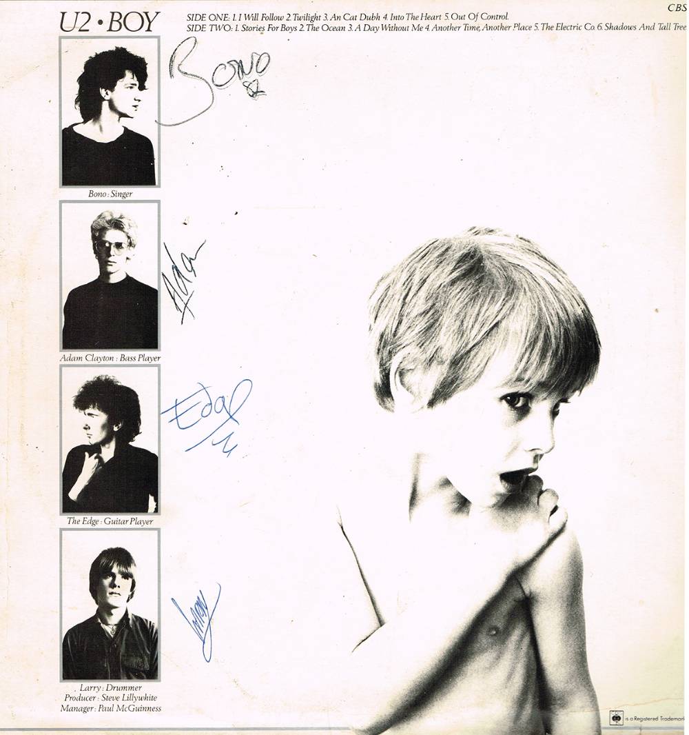 1980. 'Boy' album by U2, signed in 1982 by all four band members to the sleeve. at Whyte's Auctions