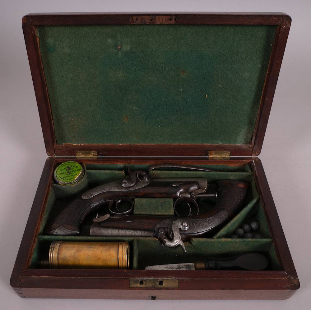A Cased Pair of early 19th Century 46-Bore travelling pistols by Kavanagh, Dublin. at Whyte's Auctions
