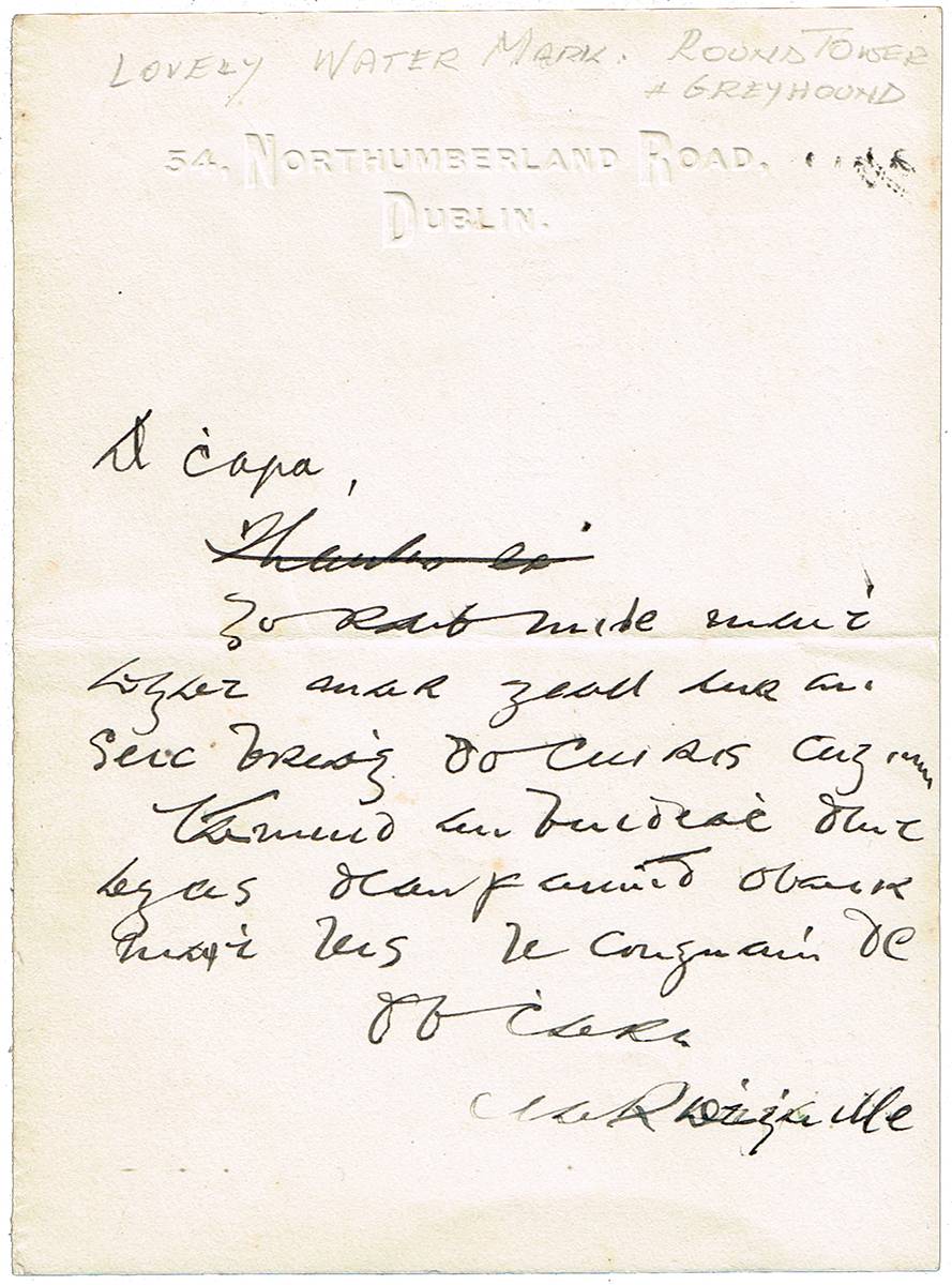 Circa 1915. Handwritten letter by The O'Rahilly. at Whyte's Auctions