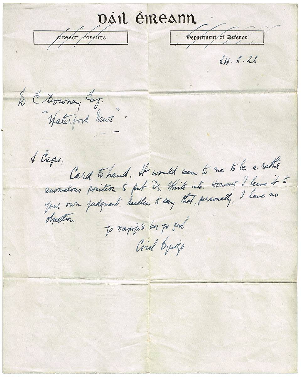 1922 (24 February and 9 August) handwritten letters by Cathal Brugha and Kathleen Brugha. at Whyte's Auctions