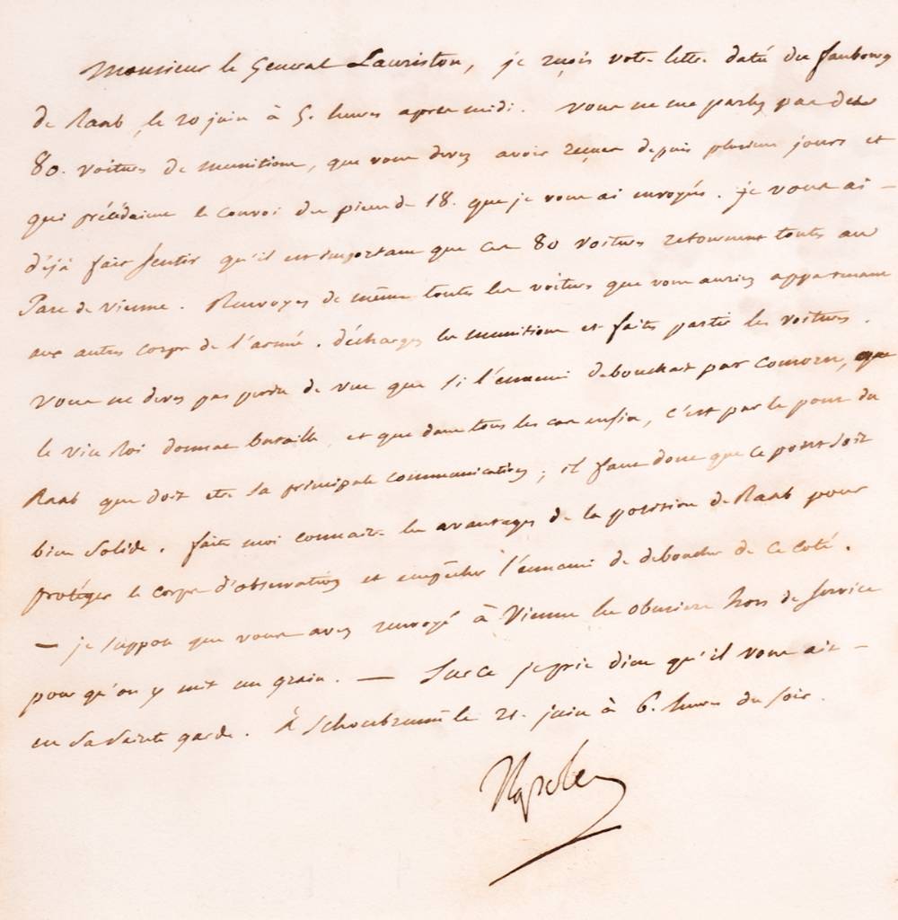 1809 (21 June). Letter from Emperor Napoleon to General Lauriston. at Whyte's Auctions