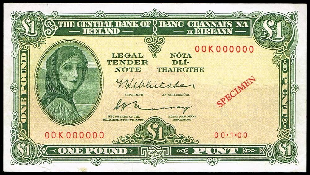 Central Bank Lavery One Pound SPECIMEN , 00-1-00 at Whyte's Auctions
