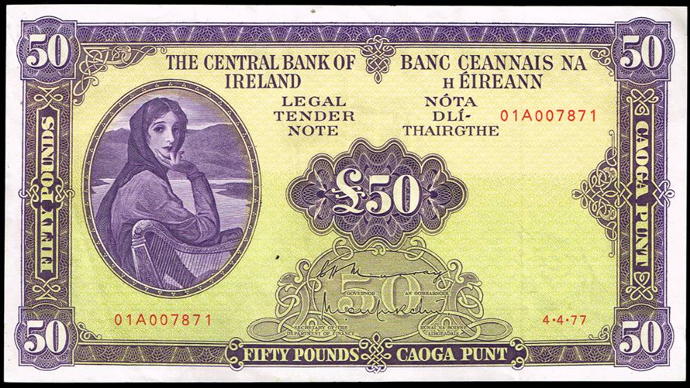 Central Bank Lavery Fifty Pounds , 4-4-77 at Whyte's Auctions
