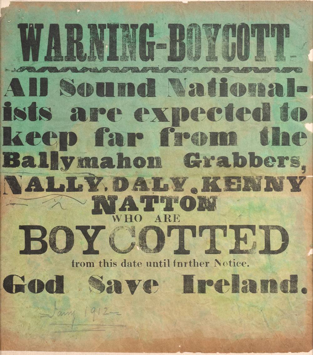 1912. Ballymahon, Co. Longford, Boycott poster. at Whyte's Auctions