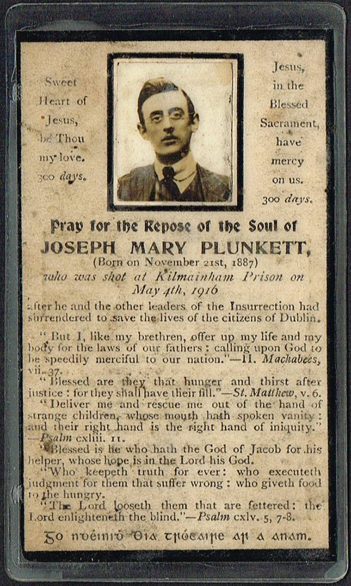 1916. Joseph Plunkett In Memoriam card. at Whyte's Auctions