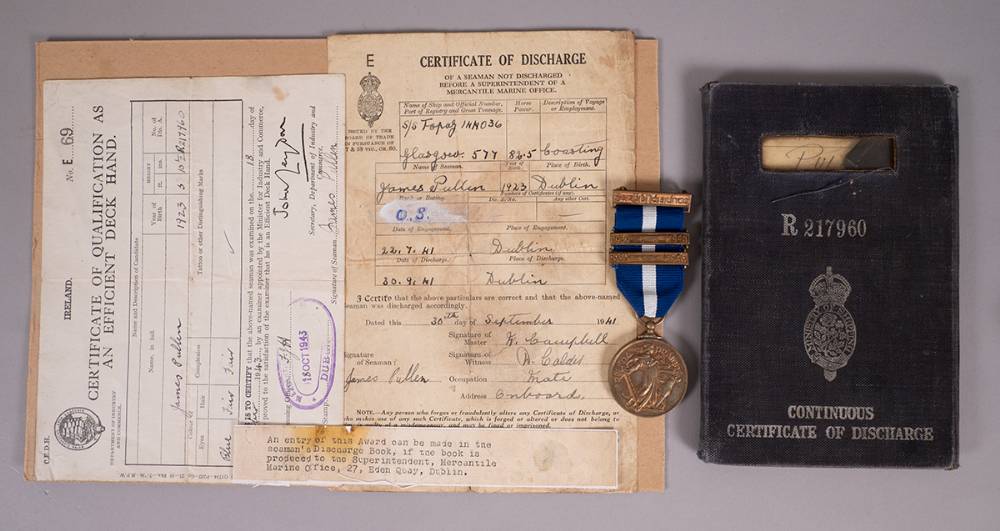 1939-1949 Emergency Service Medal with two bars - Merchant Marine issue with supporting documents. at Whyte's Auctions
