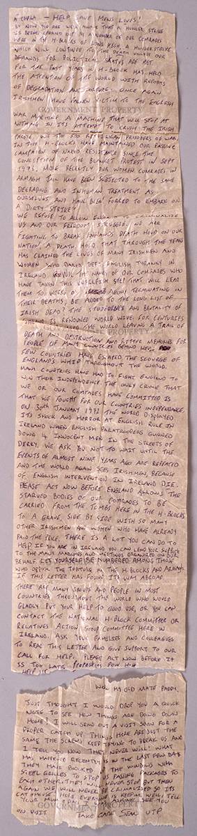 1981 letter smuggled out of Long Kesh regarding hunger strike. at Whyte's Auctions