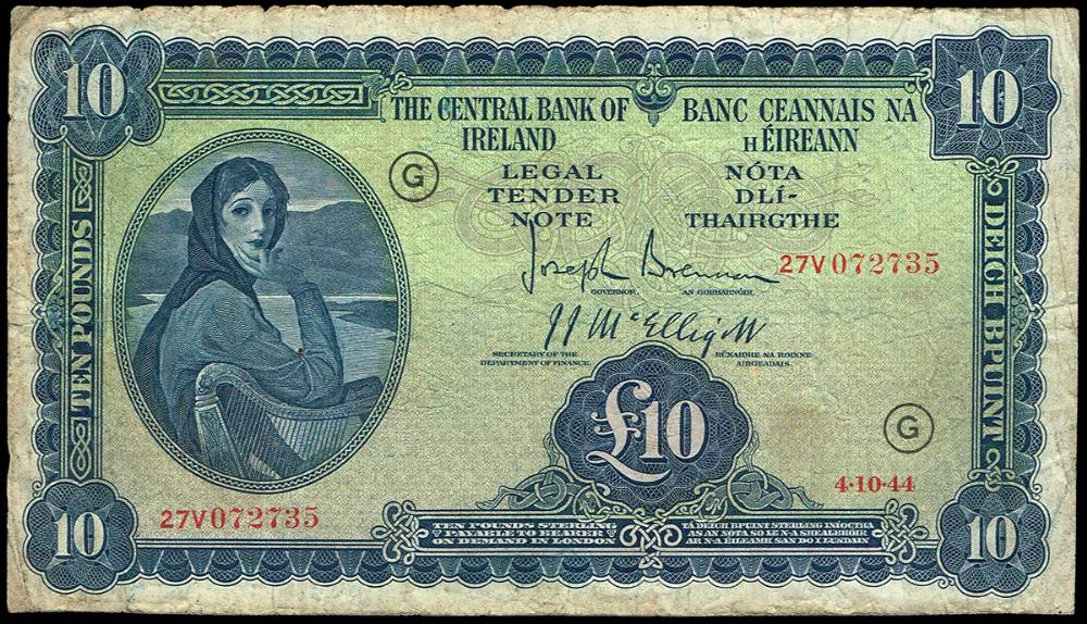 Central Bank of Ireland Ten Pounds War Code 'G', 4-10-44. at Whyte's Auctions