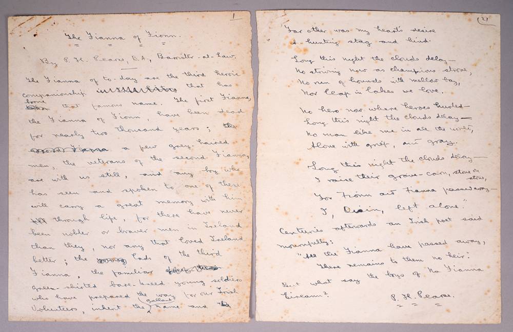 Pdraig Pearse. Original manuscript of 'The Fianna of Fionn'. at Whyte's Auctions