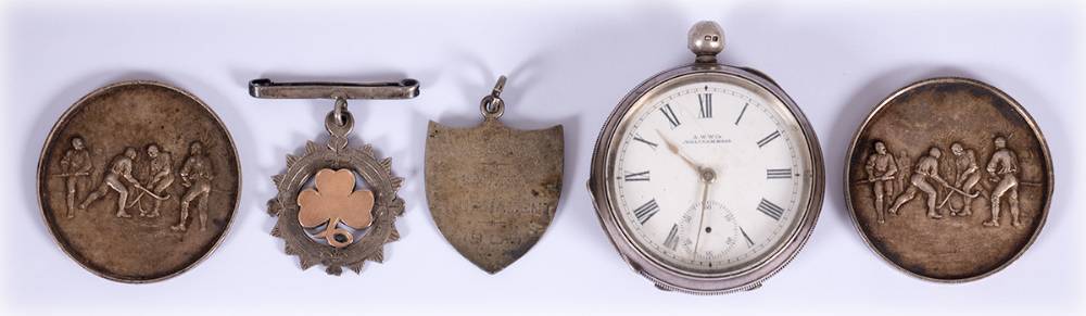 Cove F.C. Cork County Championship 1908 silver medal and three hockey medals. at Whyte's Auctions