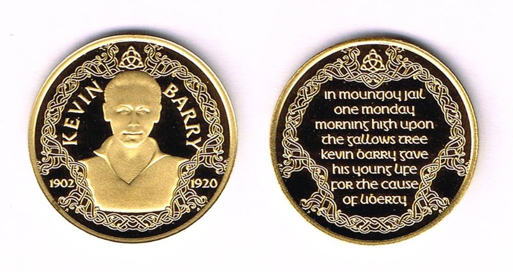 Kevin Barry gold commemorative medal. at Whyte's Auctions