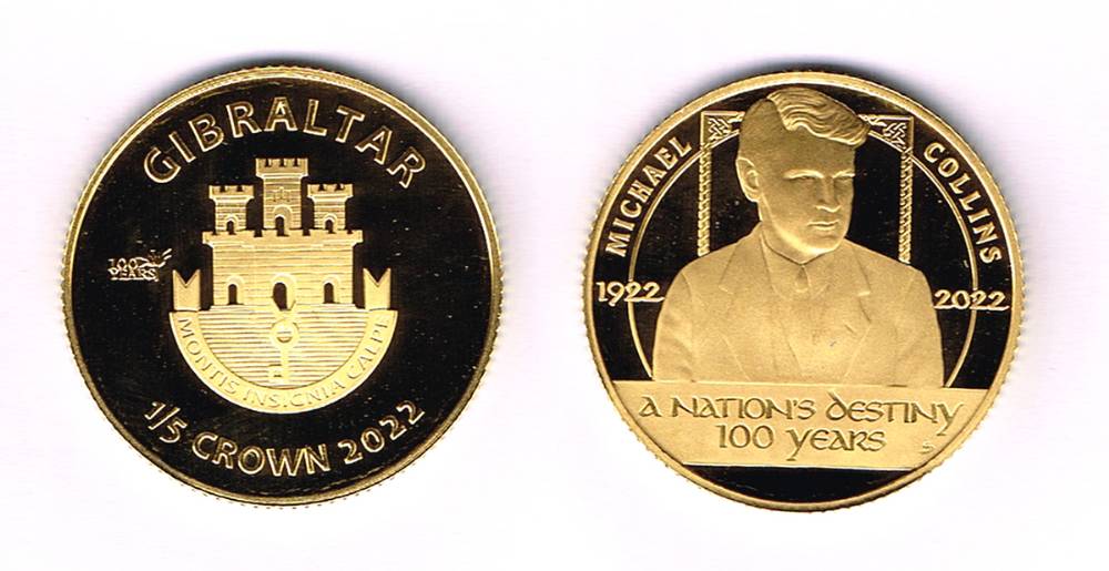 Michael Collins commemorative gold coin issued by Gibraltar, 2022. at Whyte's Auctions