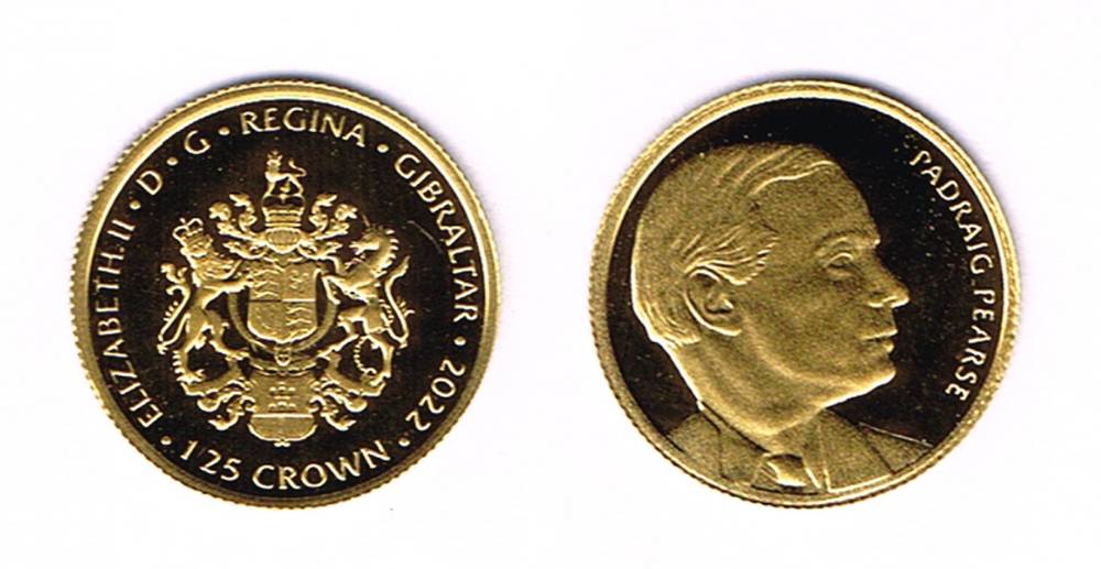 Pdraig Pearse commemorative gold coin issued by Gibraltar with Queen Elizabeth II obverse at Whyte's Auctions