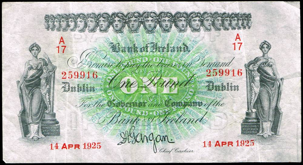 Bank of Ireland Dublin One Pound 14-Apr-1925. at Whyte's Auctions