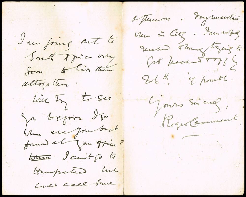 1913 (11 July) Letter from Roger Casement at Whyte's Auctions