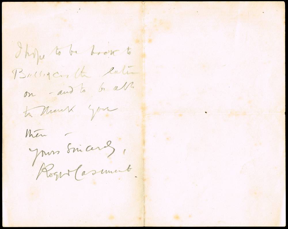 [1916] Roger Casement letter of 7 July 1905. at Whyte's Auctions