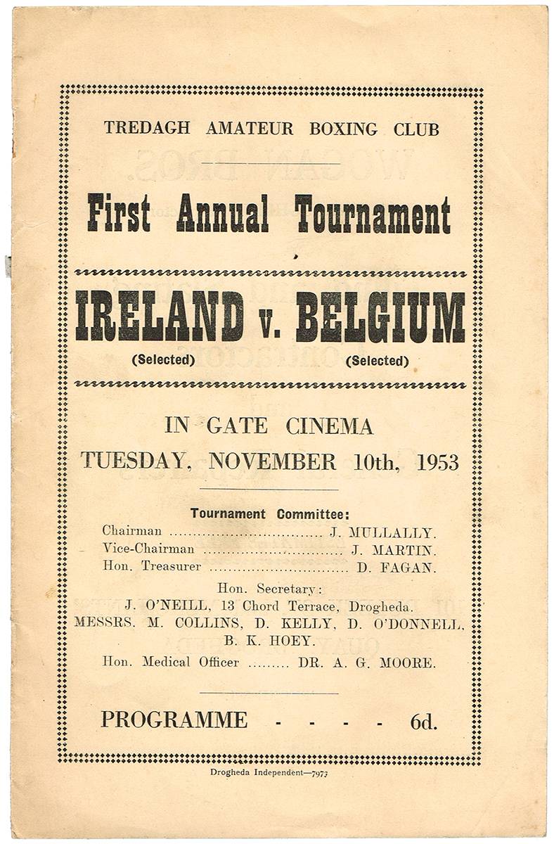 Boxing. Ireland v Belgium 1953 programme. at Whyte's Auctions