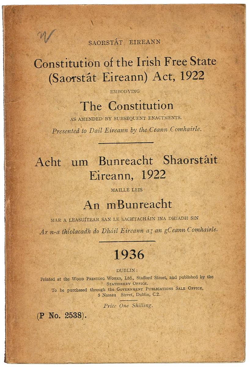 1922 (31 March) Irish Free State Act and other legal papers. at Whyte's Auctions