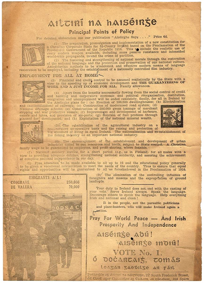 1943 Aisirghe election pamphlet for Toms   Dochartaigh. at Whyte's Auctions