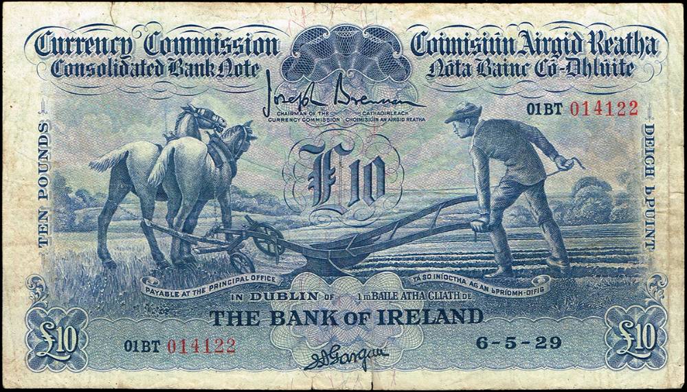 Currency Commission 'Ploughman' Bank of Ireland Ten Pounds, 6-5-29 at Whyte's Auctions