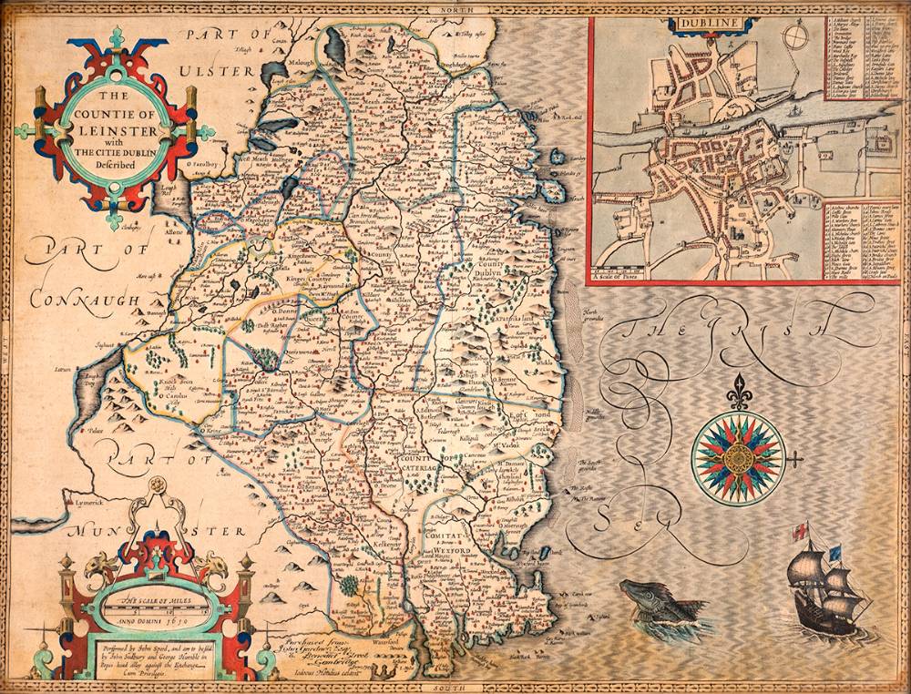 1610/1611. 'The Countie of Leinster with The Citie Dublin Described' map by Speed and another. at Whyte's Auctions
