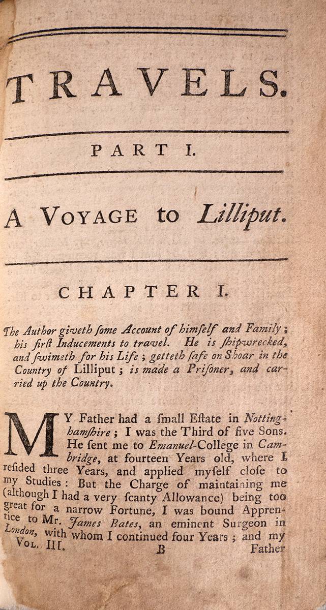 1726. Jonathan Swift. Travels into Several remote Nations of the World. In Four Parts, by Lemuel Gulliver at Whyte's Auctions