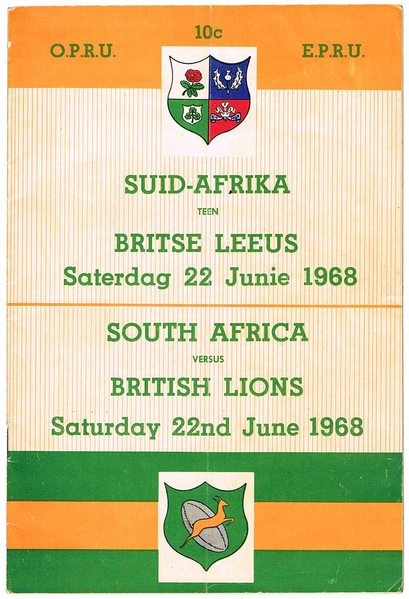 Rugby. South Africa v British Lions programme, 22 June 1968, signed by Lions. at Whyte's Auctions