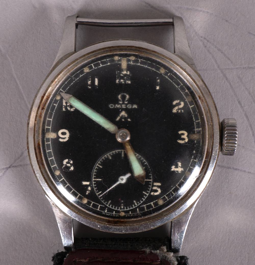 Circa 1945 Omega steel wristwatch, British military issue, issued in 1970 to a British soldier in Northern Ireland. at Whyte's Auctions