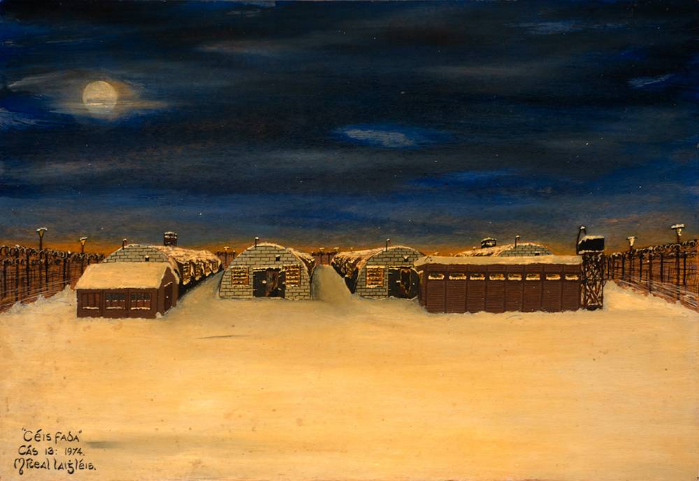 1974. Oil painting of Long Kesh internment camp by Mchel Laighlis, a republican prisoner. at Whyte's Auctions