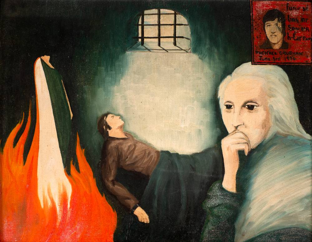 1974 oil painting of Michael Gaughan, hunger striker, by a Long Kesh prisoner. at Whyte's Auctions