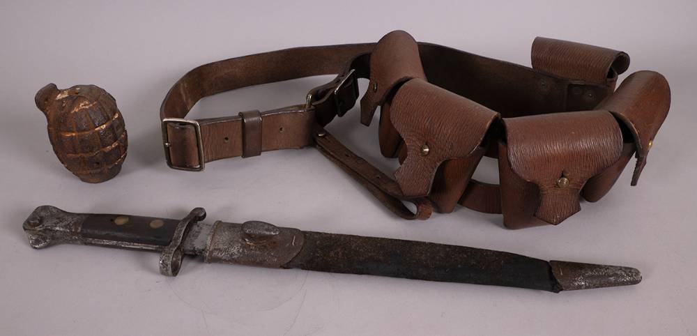 1922-1923 Anti-Treaty Volunteer's bayonet, grenade and bandolier. at Whyte's Auctions