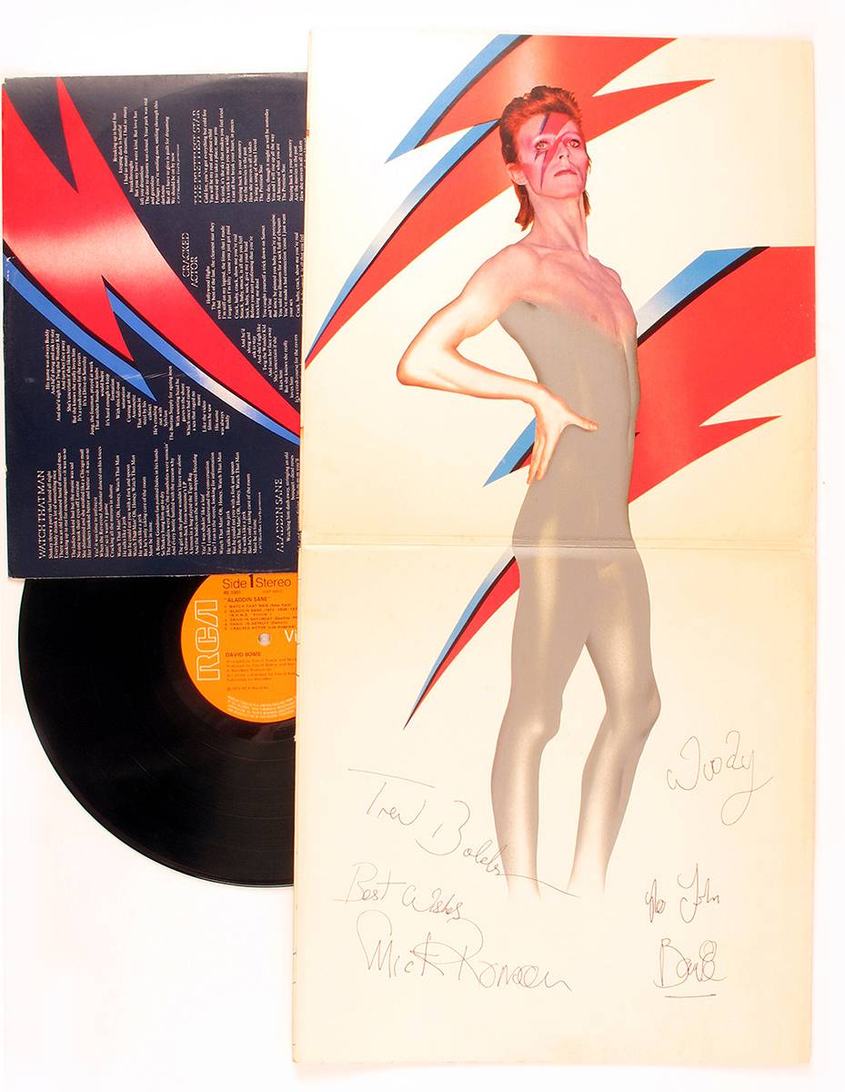 David Bowie, Aladdin Sane, signed vinyl album and Mick Ronson signed album. at Whyte's Auctions