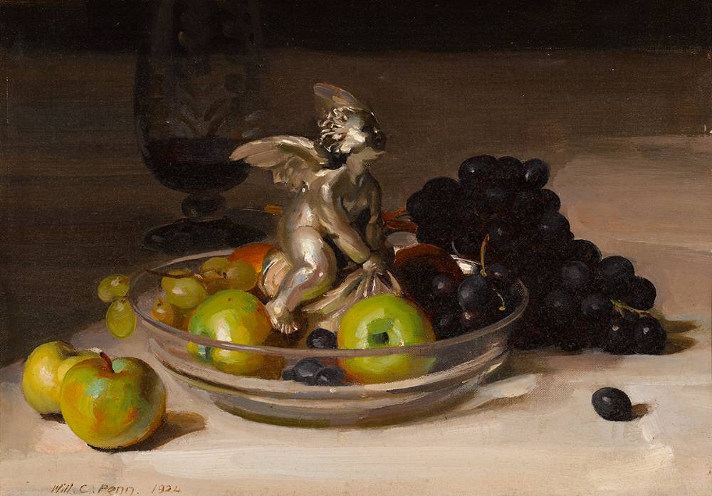 STILL LIFE WITH SILVER CHERUBIM AND FRUIT, 1924 by William Charles Penn (1877-1968) at Whyte's Auctions