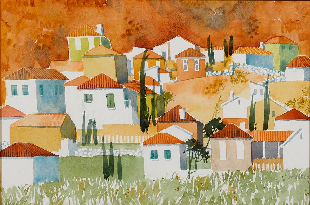 VIEW OF A VILLAGE, 1969 by Brett McEntagart RHA (b.1939) at Whyte's Auctions