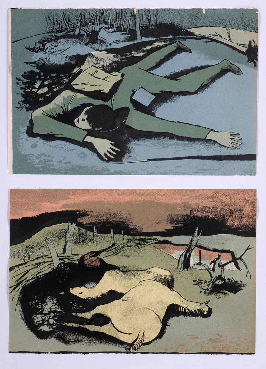 THE PRISON CAMP, FALLEN SOLDIER and FALLEN HORSES (SET OF THREE) by William Scott CBE RA (1913-1989) at Whyte's Auctions