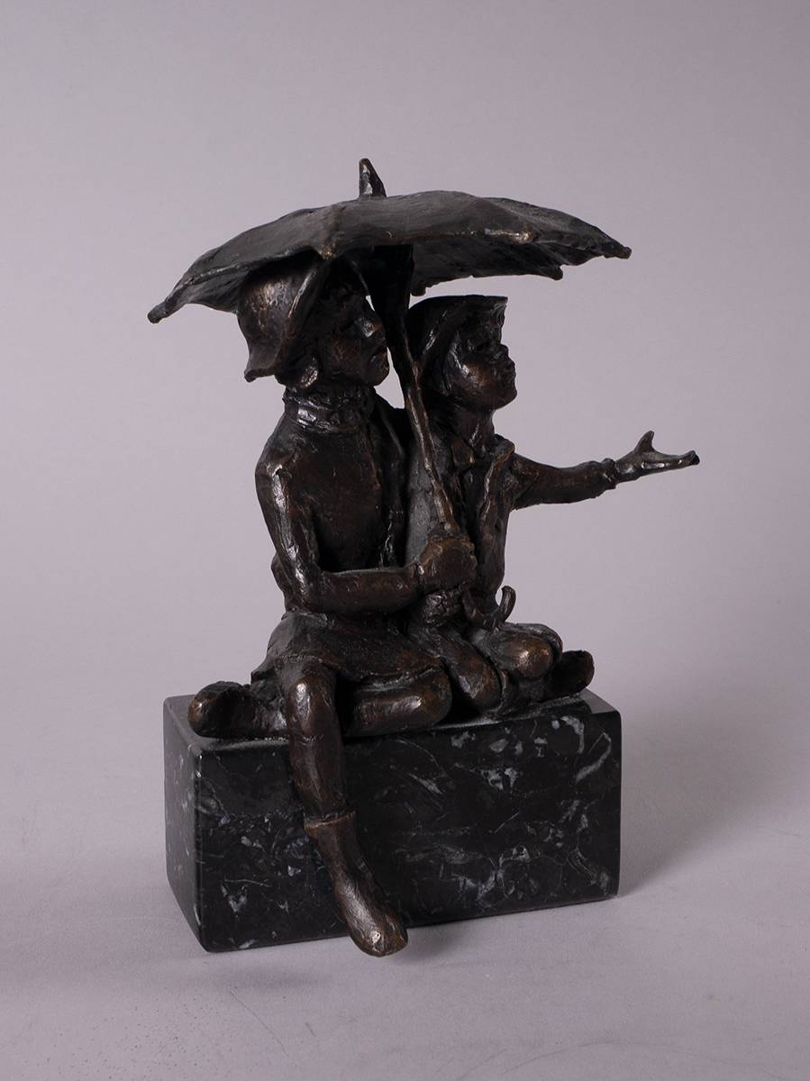 BOYS UNDER UMBRELLA by Jill Cowie Sanders (b.1930) at Whyte's Auctions